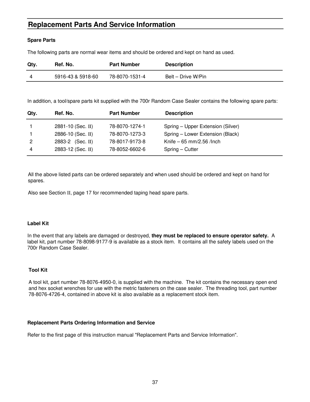 3M 39600 manual Replacement Parts And Service Information 