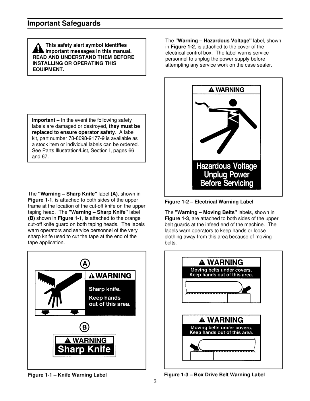 3M 39600 manual Important Safeguards, Knife Warning Label 