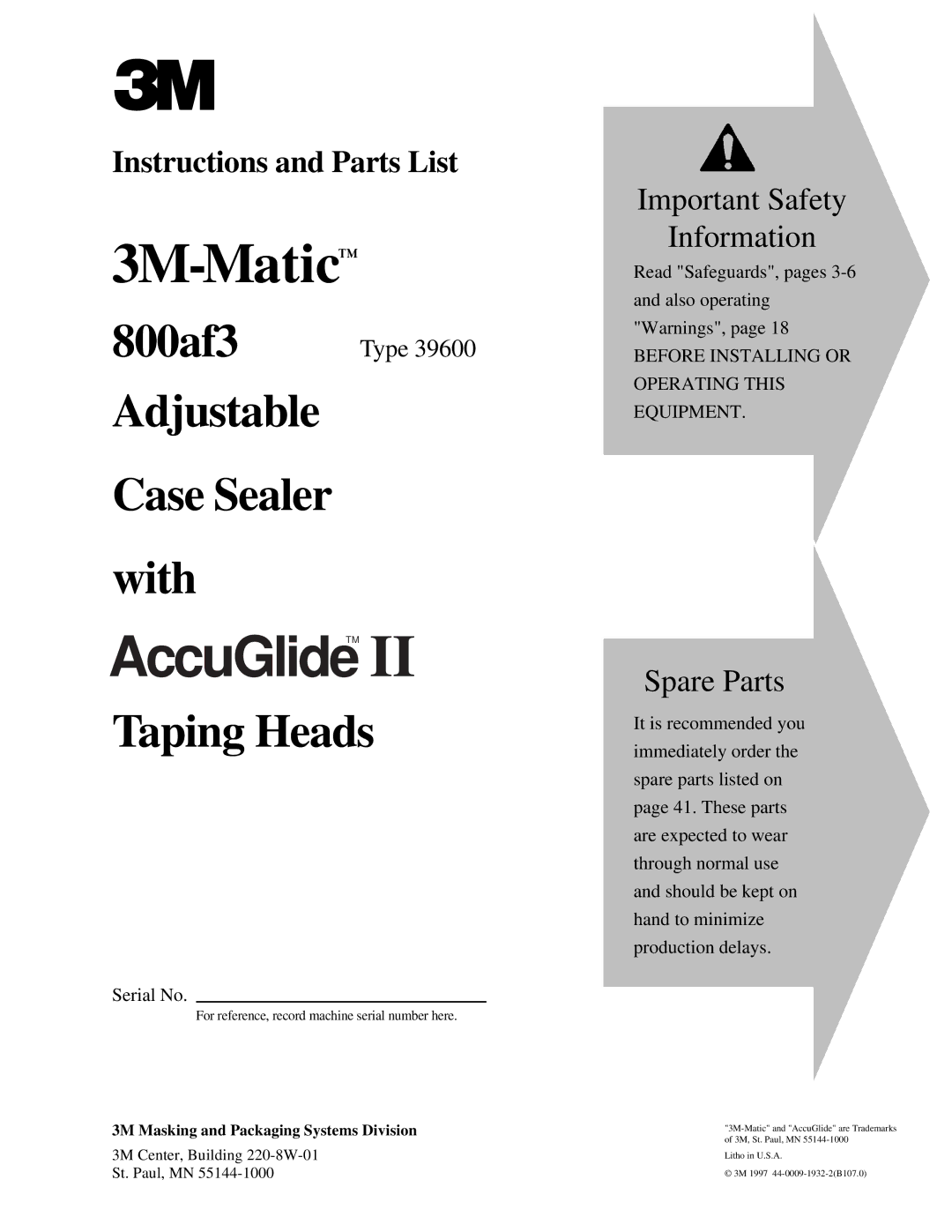 3M 39600 manual AccuGlideTM 