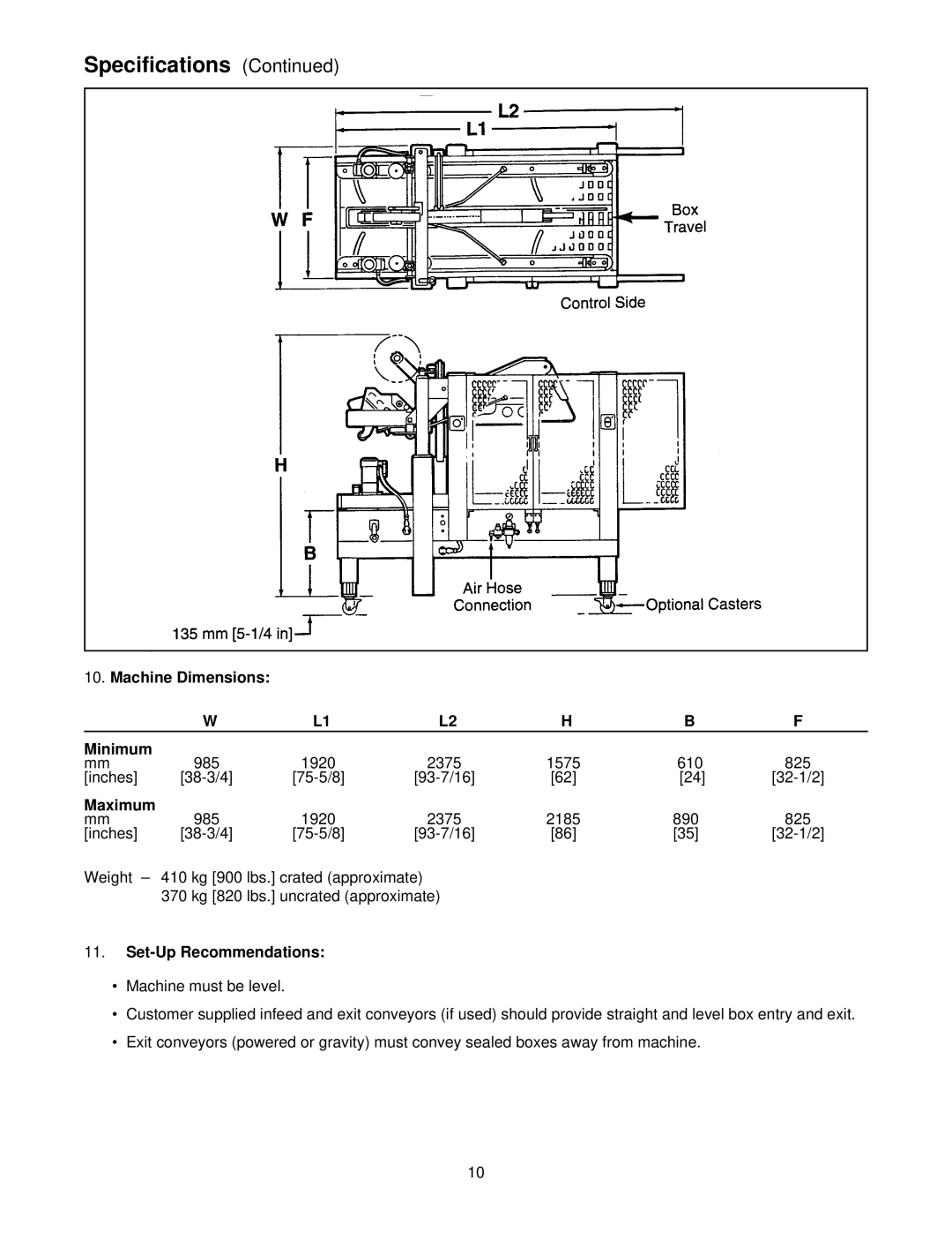 3M 39600 manual Machine Dimensions Minimum, Maximum, Set-Up Recommendations 