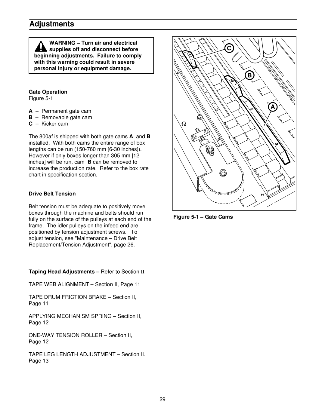 3M 39600 manual Drive Belt Tension, Taping Head Adjustments -Refer to Section 