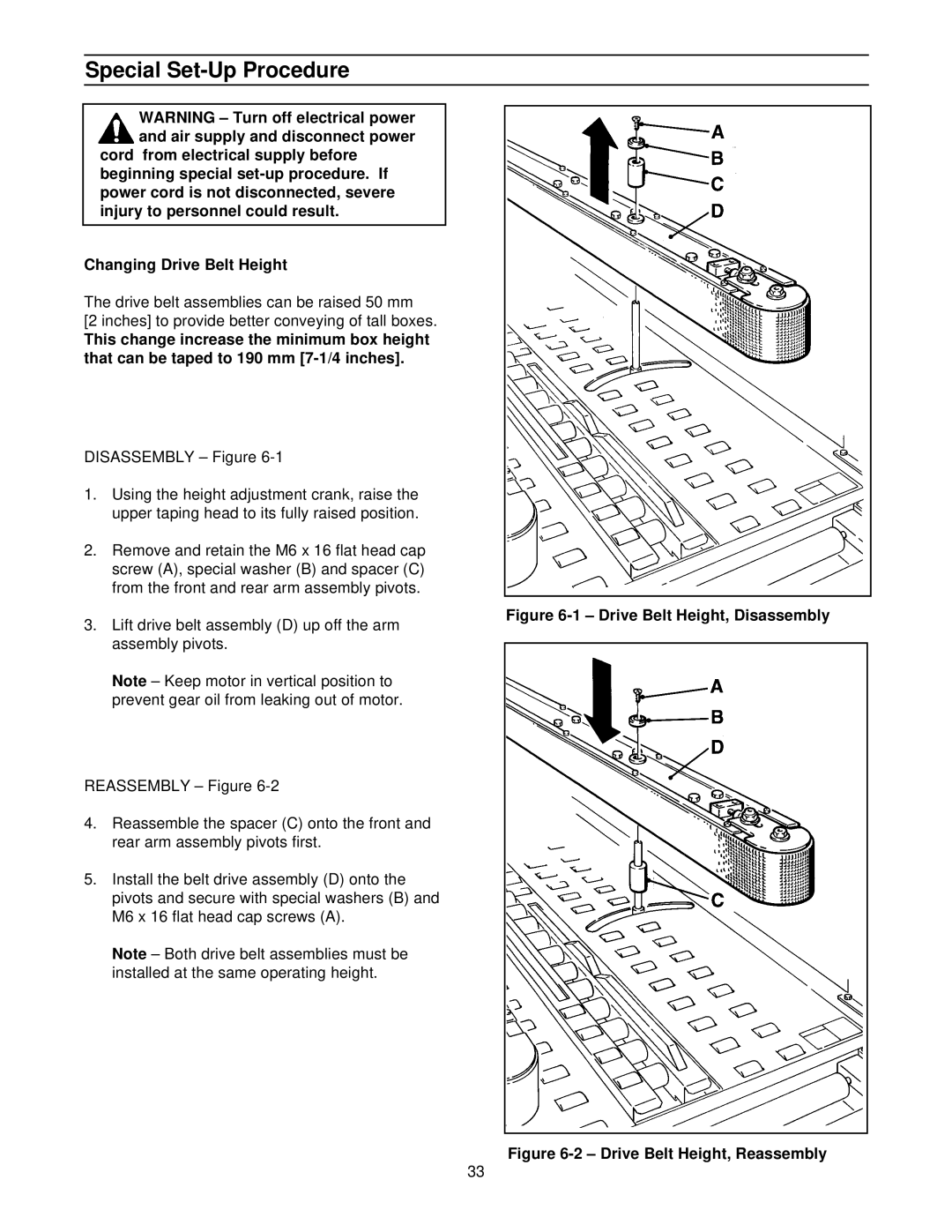 3M 39600 manual Special Set-Up Procedure, Drive Belt Height, Disassembly 