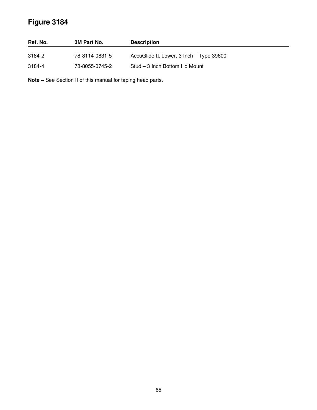 3M 39600 manual Ref. No 3M Part No Description 