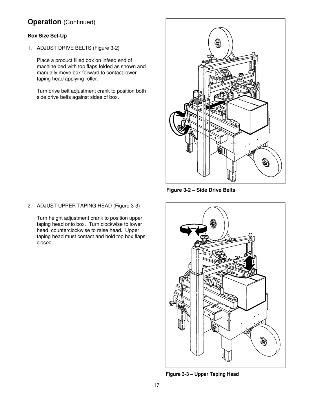 3M 39600 manual Box Size Set-Up, Side Drive Belts 