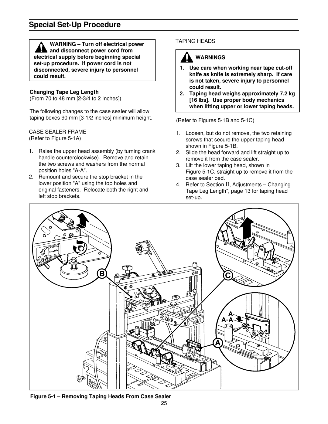 3M 39600 manual Special Set-Up Procedure, Removing Taping Heads From Case Sealer 