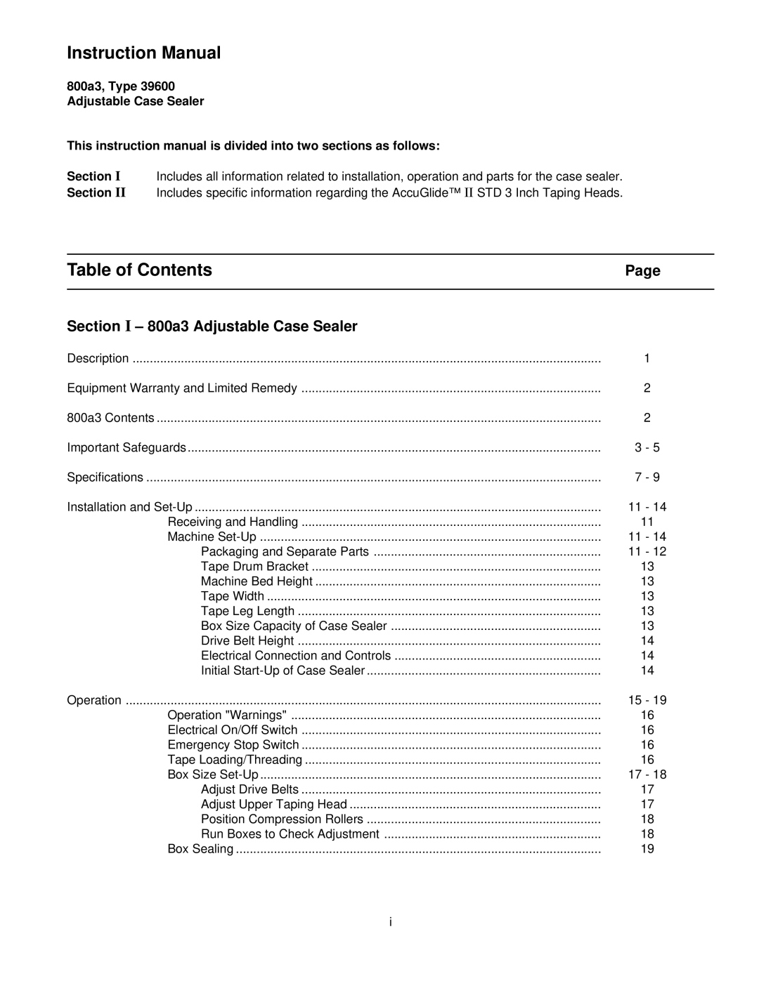 3M 39600 manual Table of Contents 