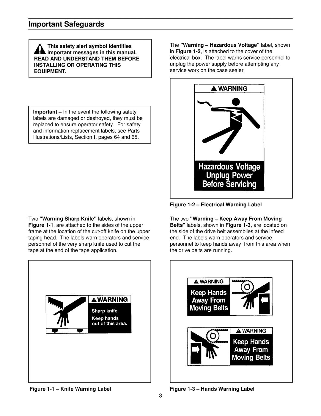 3M 39600 manual Important Safeguards, Knife Warning Label 