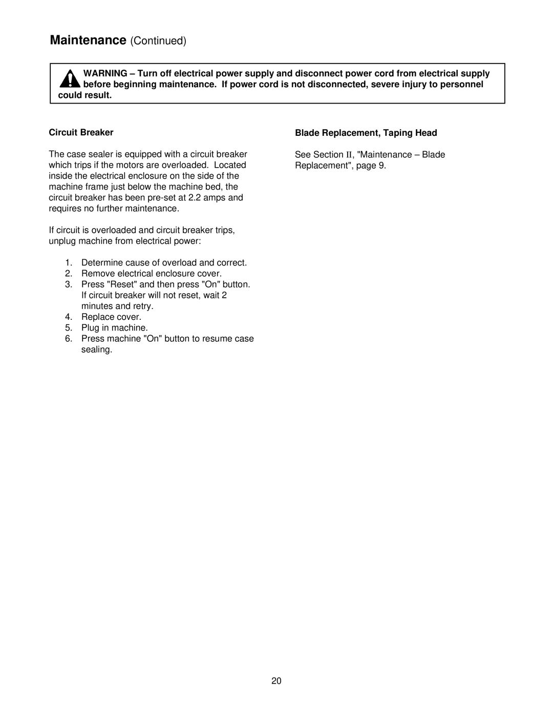 3M 39600 manual Could result Circuit Breaker, Blade Replacement, Taping Head 