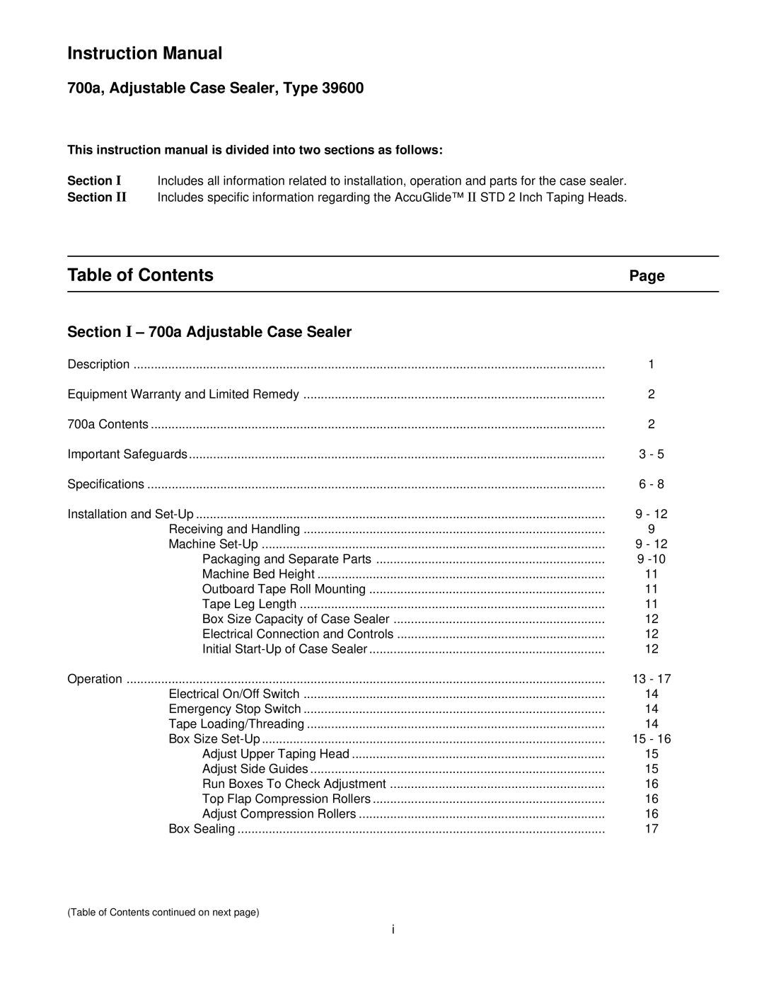 3M 39600 manual Table of Contents 