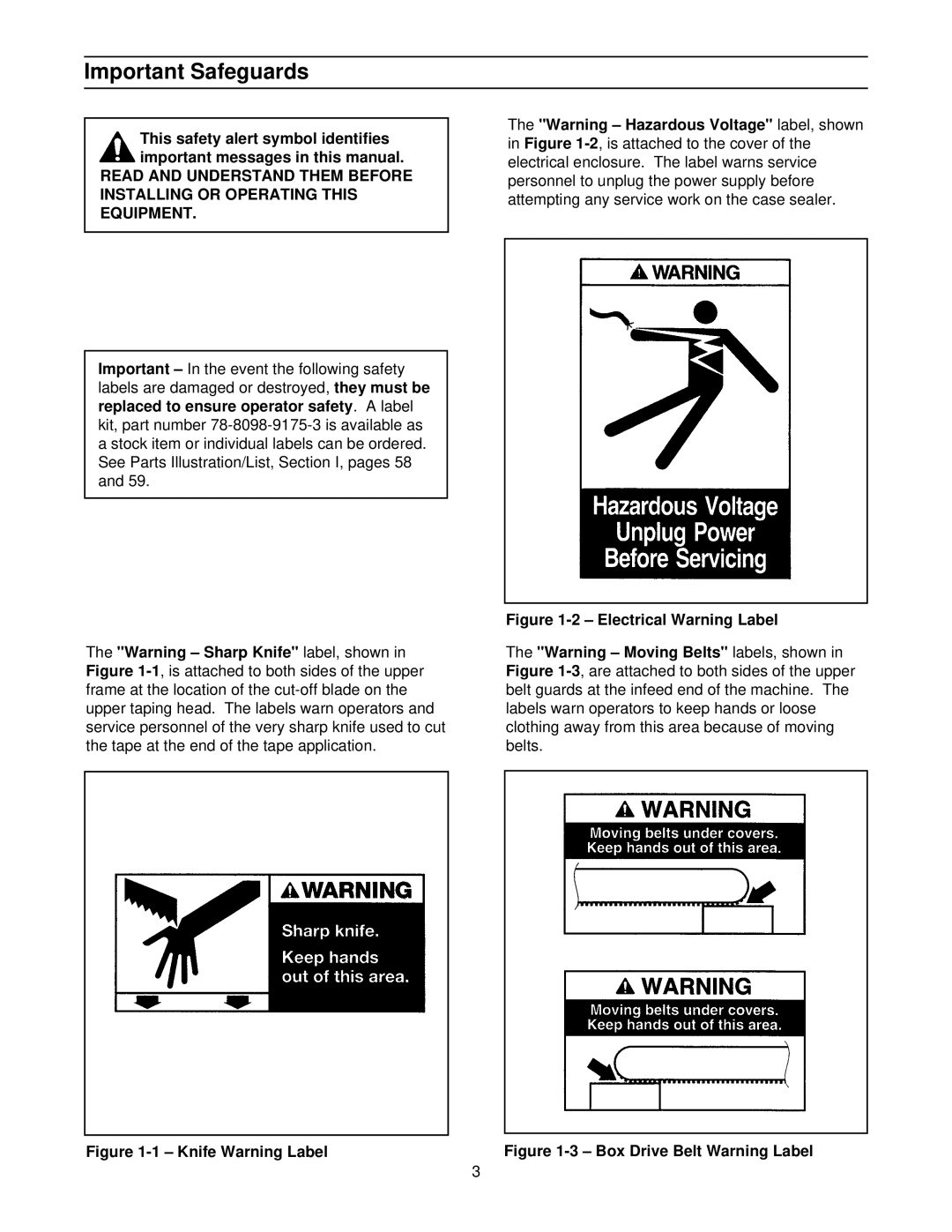 3M 39600 manual Important Safeguards, Knife Warning Label 