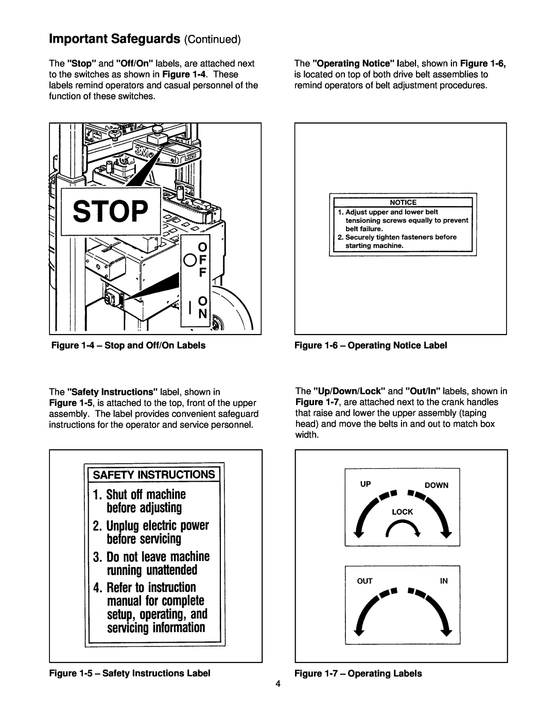 3M 39600 manual 4 - Stop and Off/On Labels, The Safety Instructions label, shown in, 5 - Safety Instructions Label 