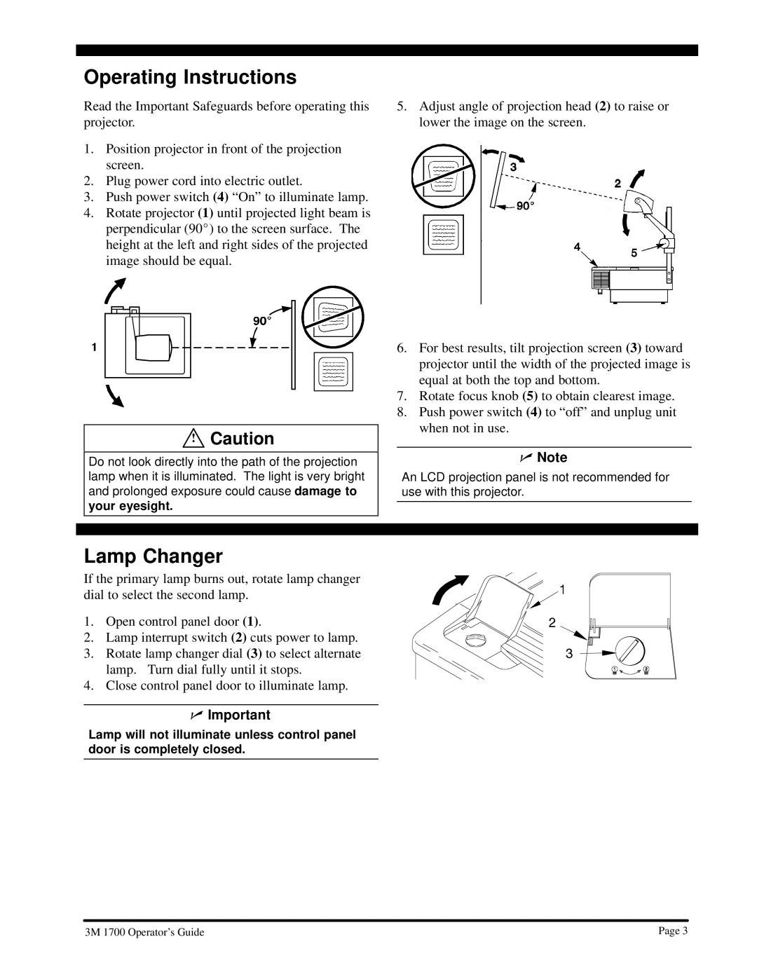 3M 3M 1700 manual Operating Instructions, Lamp Changer 