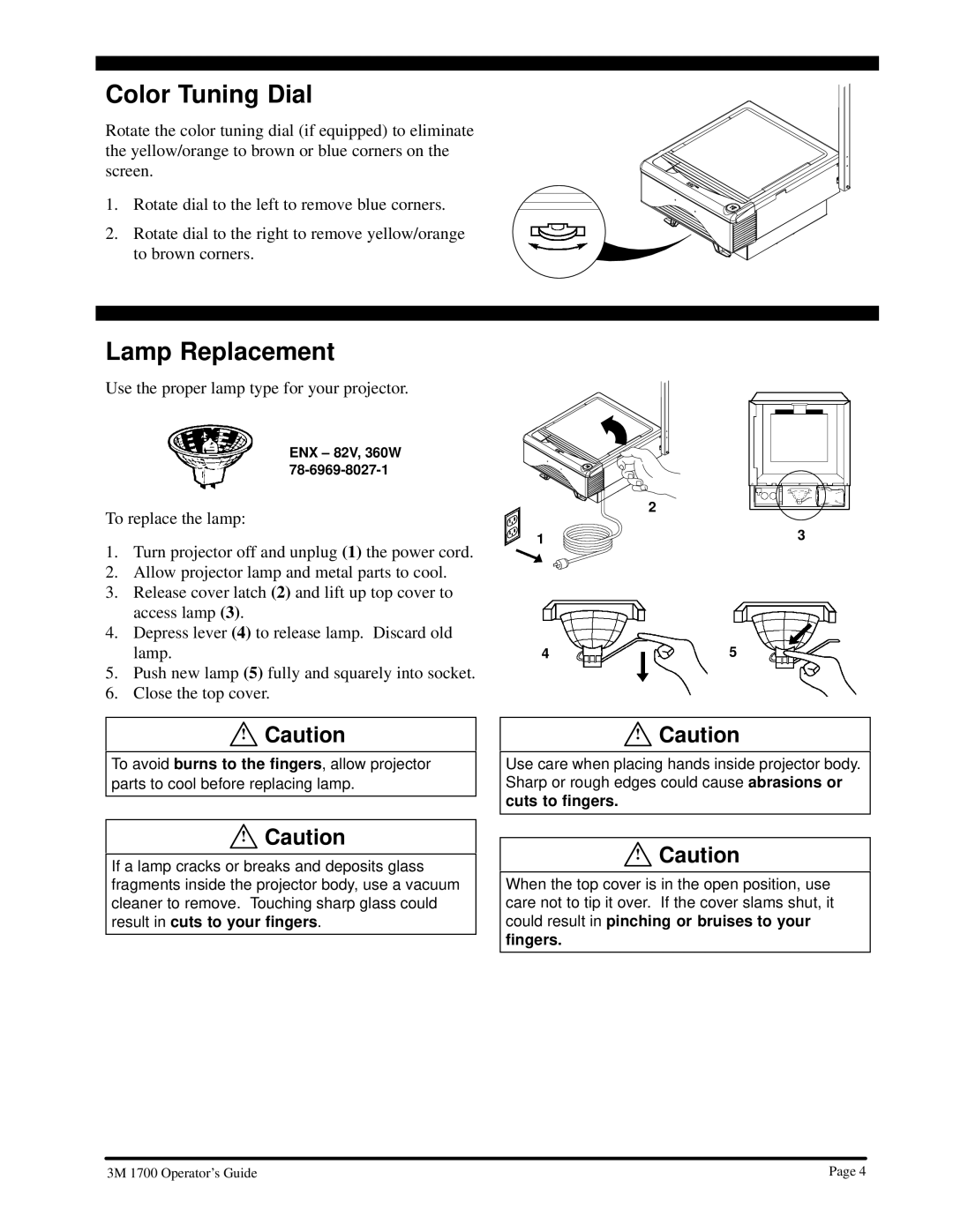 3M 3M 1700 manual Color Tuning Dial, Lamp Replacement 