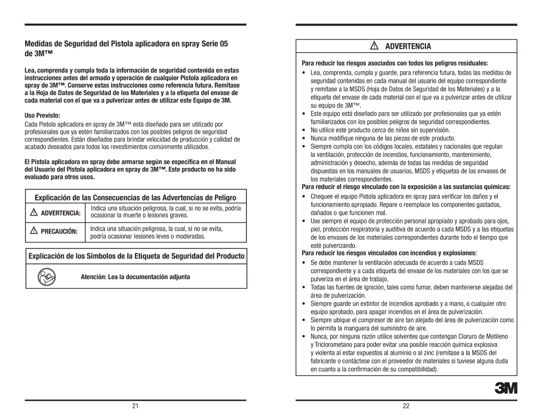 3M 3M owner manual Uso Previsto, Atención Lea la documentación adjunta 