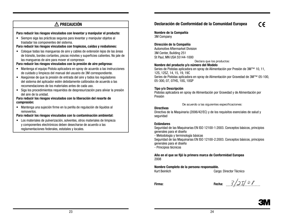 3M 3M owner manual Declaración de Conformidad de la Comunidad Europea 