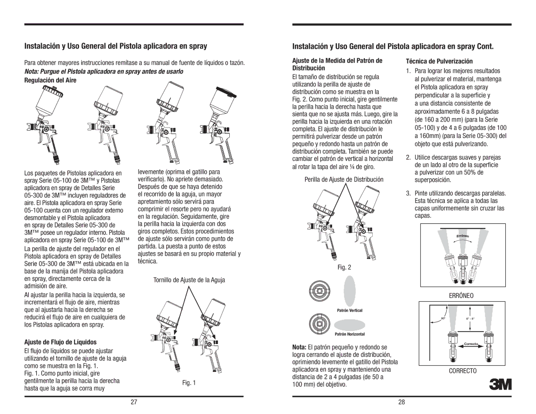 3M 3M Instalación y Uso General del Pistola aplicadora en spray, Técnica de Pulverización, Ajuste de Flujo de Líquidos 