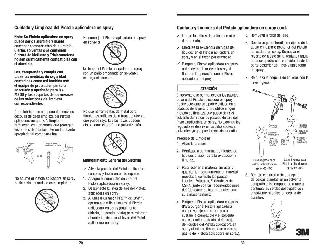 3M 3M Cuidado y Limpieza del Pistola aplicadora en spray, Mantenimiento General del Sistema, Proceso de Limpieza 