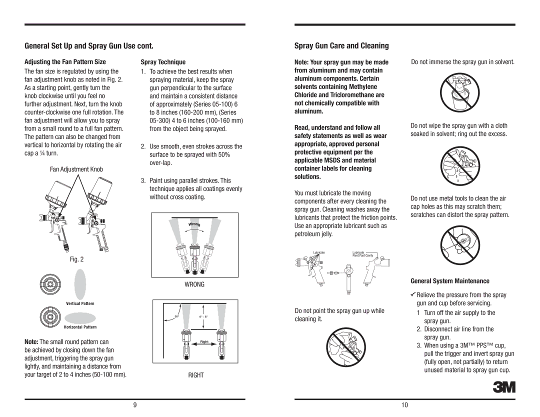 3M 3M owner manual Adjusting the Fan Pattern Size, Fan Adjustment Knob, Spray Technique, General System Maintenance 