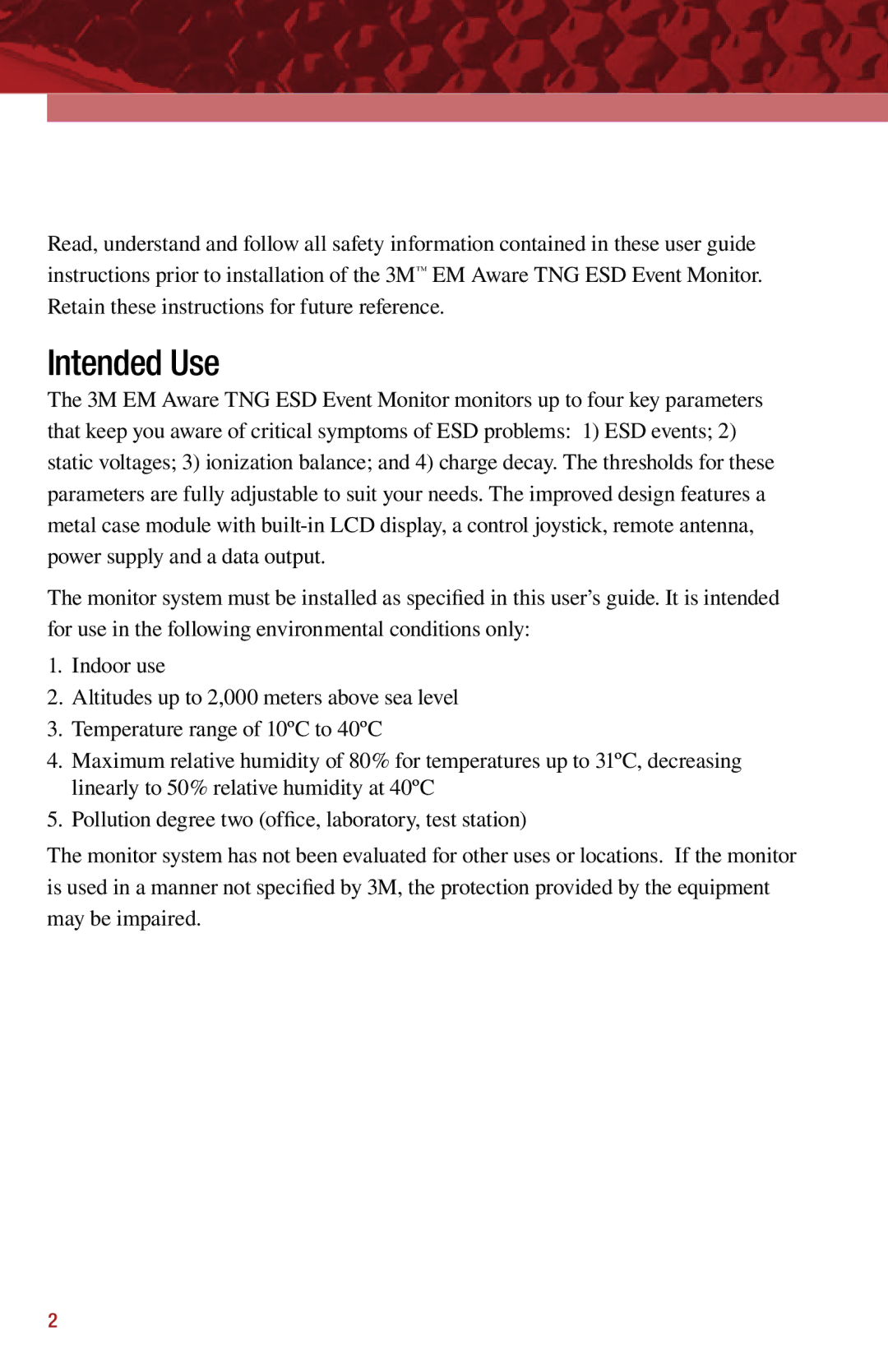 3M 3M034-3-TNG, 3M034-030-TNG and 3M034-031-TNG manual Intended Use 