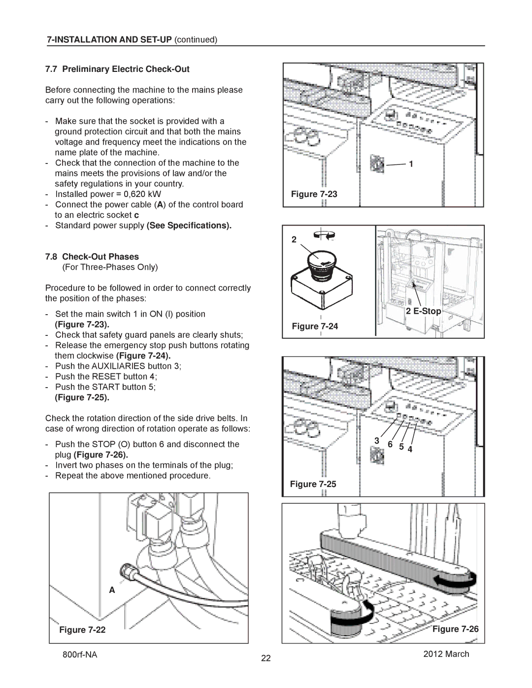 3M 40800, 800rf manual Check-Out Phases For Three-Phases Only, Set the main switch 1 in on I position Stop 