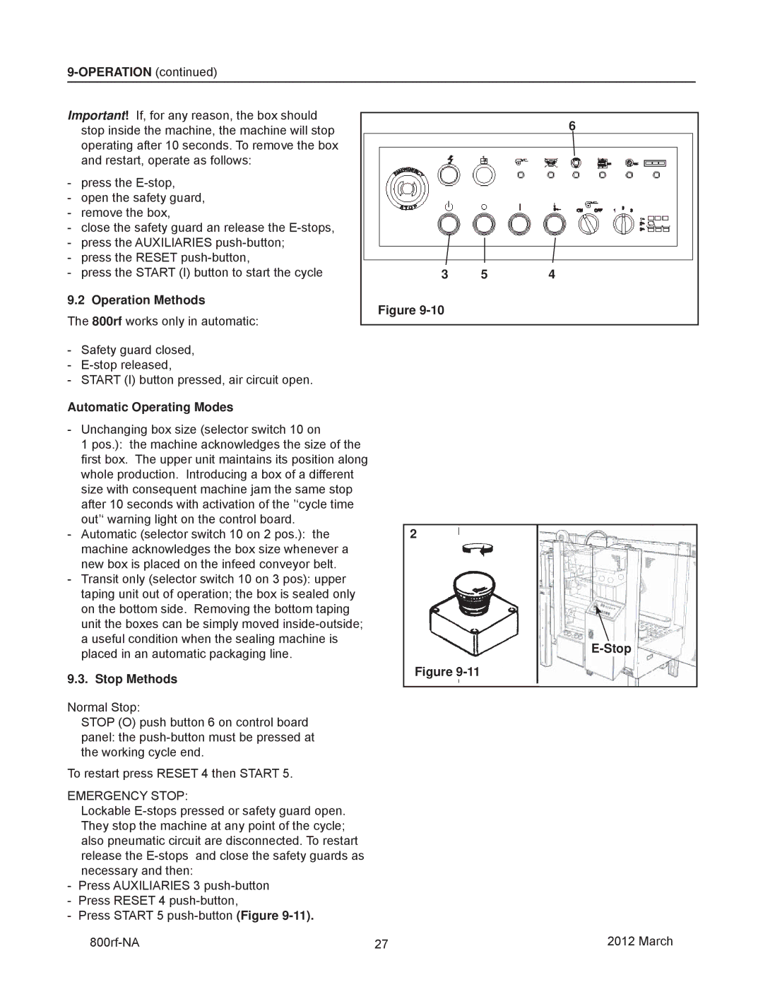 3M 800rf, 40800 manual Operation Methods, Automatic Operating Modes, Stop Methods 