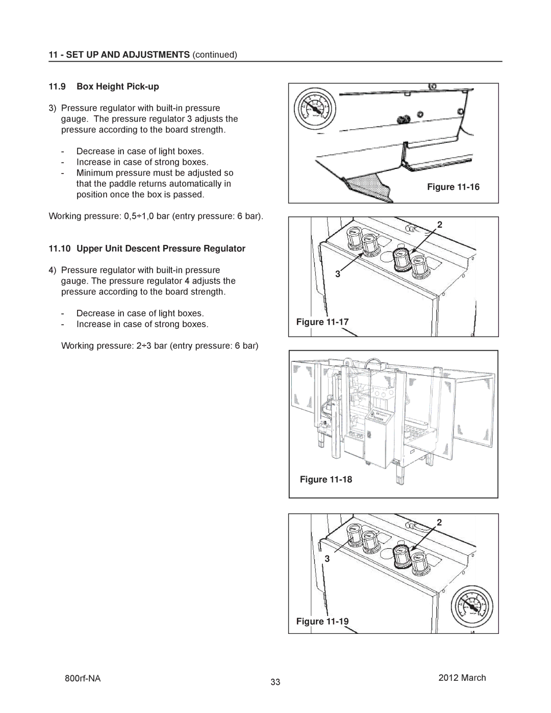 3M 800rf, 40800 manual SET UP and Adjustments Box Height Pick-up, Upper Unit Descent Pressure Regulator 