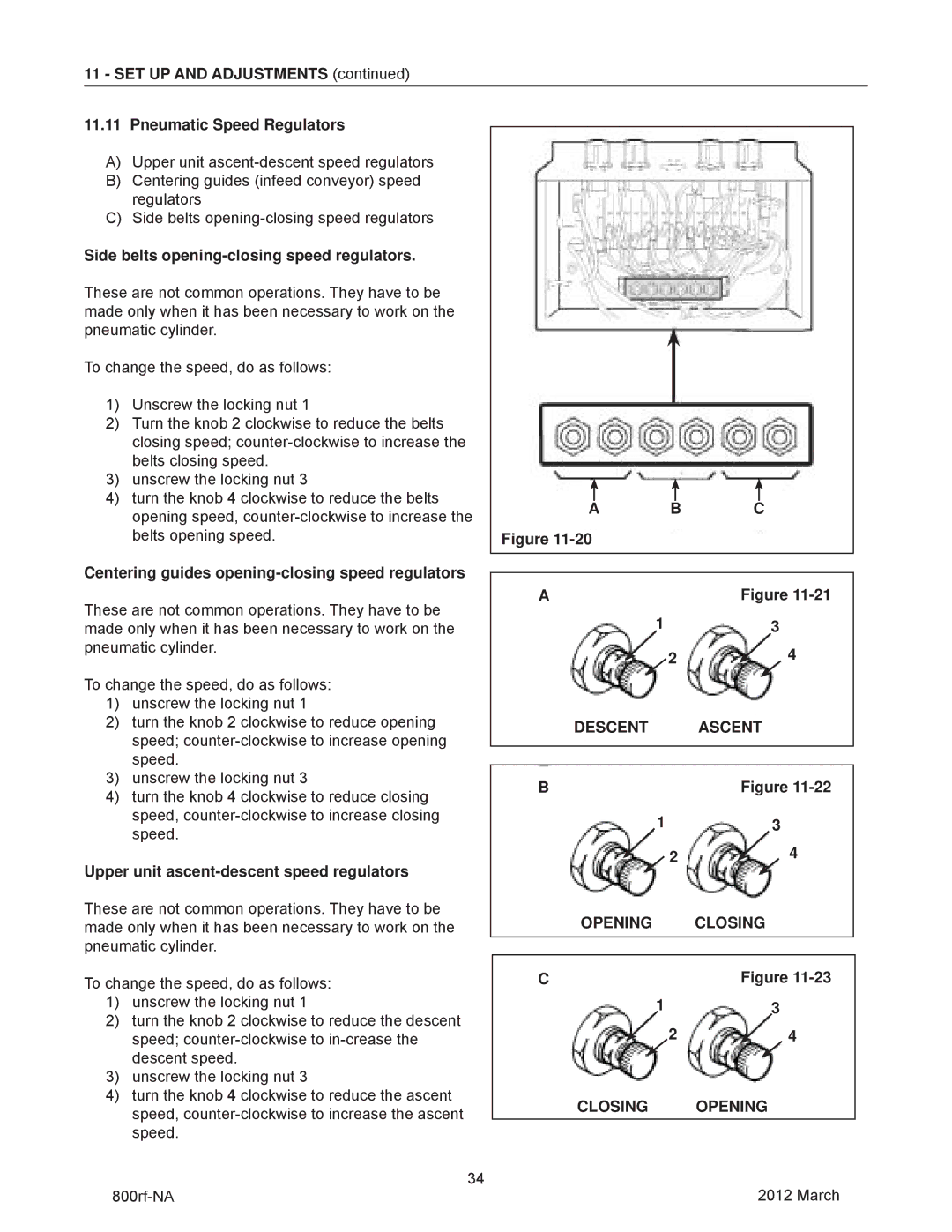 3M 40800, 800rf manual Descent Ascent Opening Closing, Closing Opening 