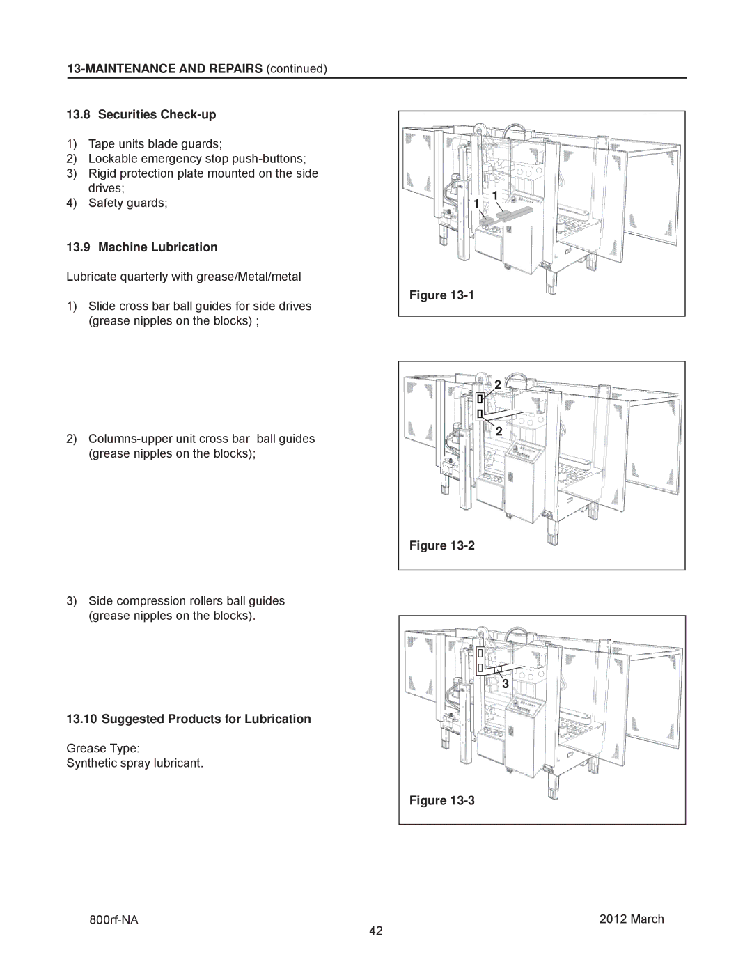 3M 40800, 800rf manual Securities Check-up, Suggested Products for Lubrication 