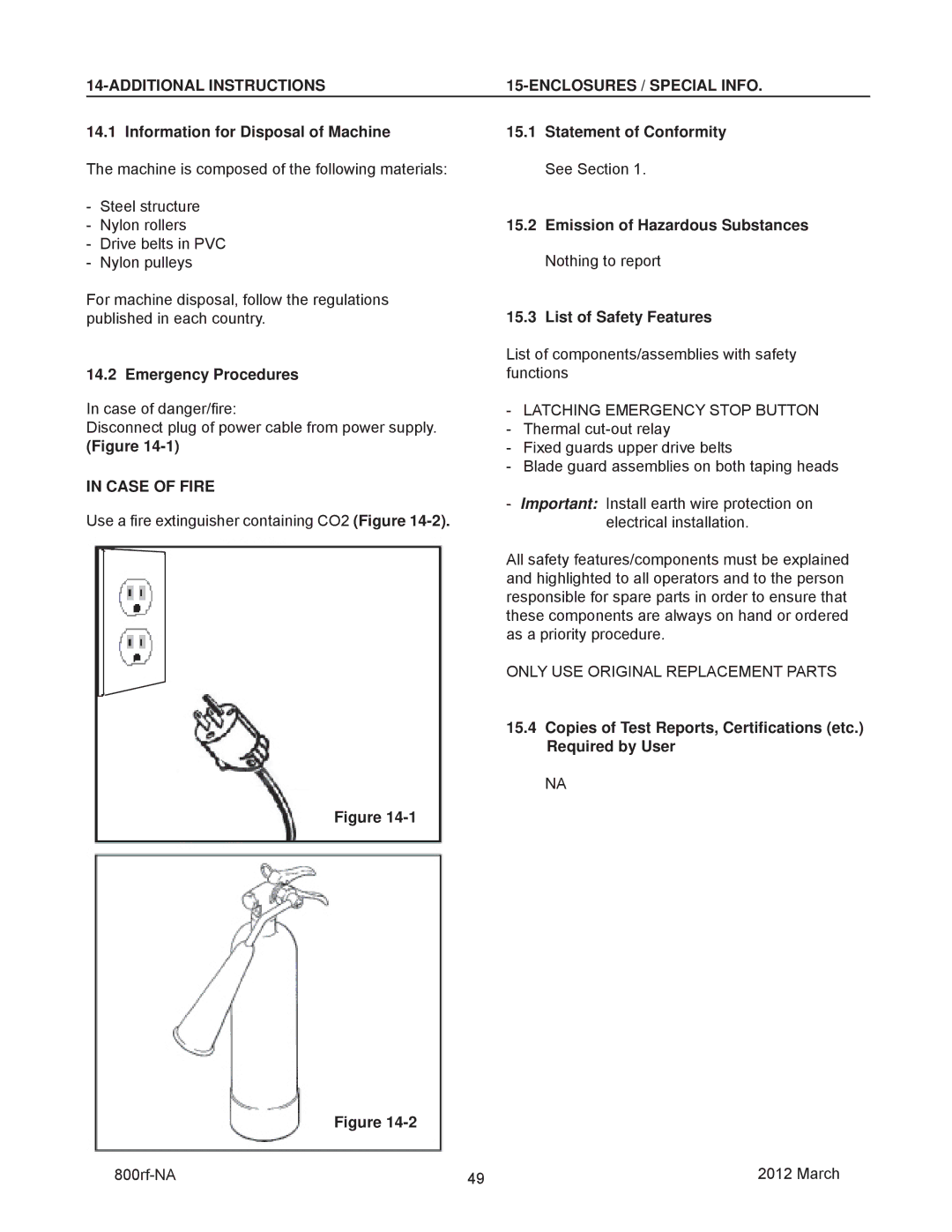 3M 800rf Additional Instructions Enclosures / Special Info, Information for Disposal of Machine Statement of Conformity 