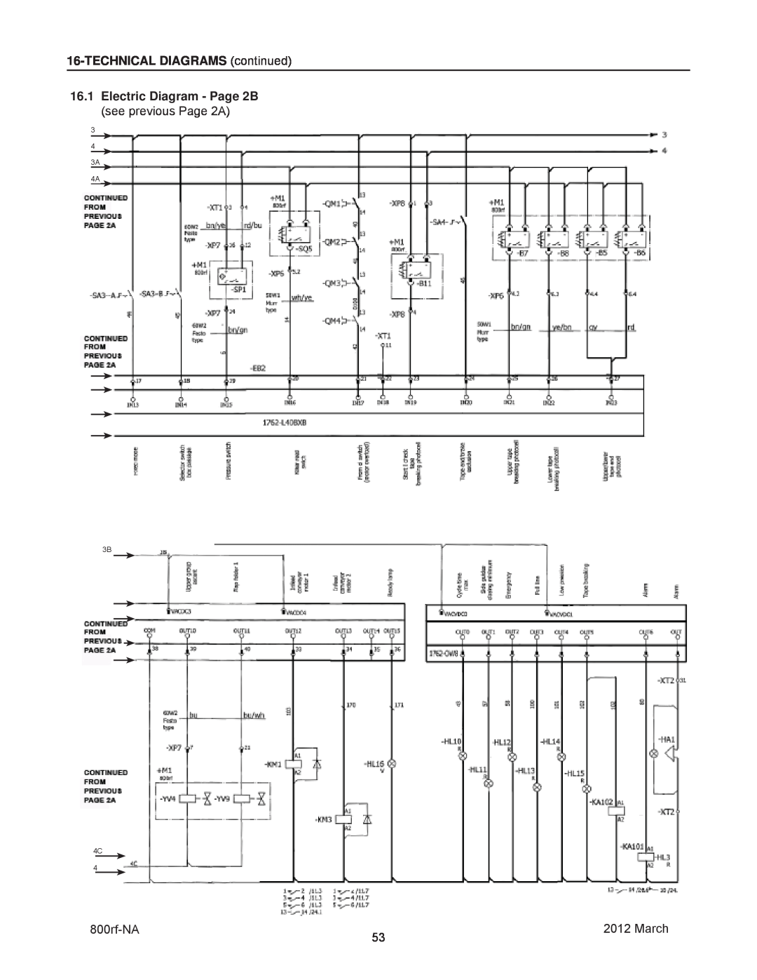 3M 800rf, 40800 manual TECHNICAL DIAGRAMS continued, Electric Diagram - Page 2B see previous Page 2A, 3A 4A 3B 4C 
