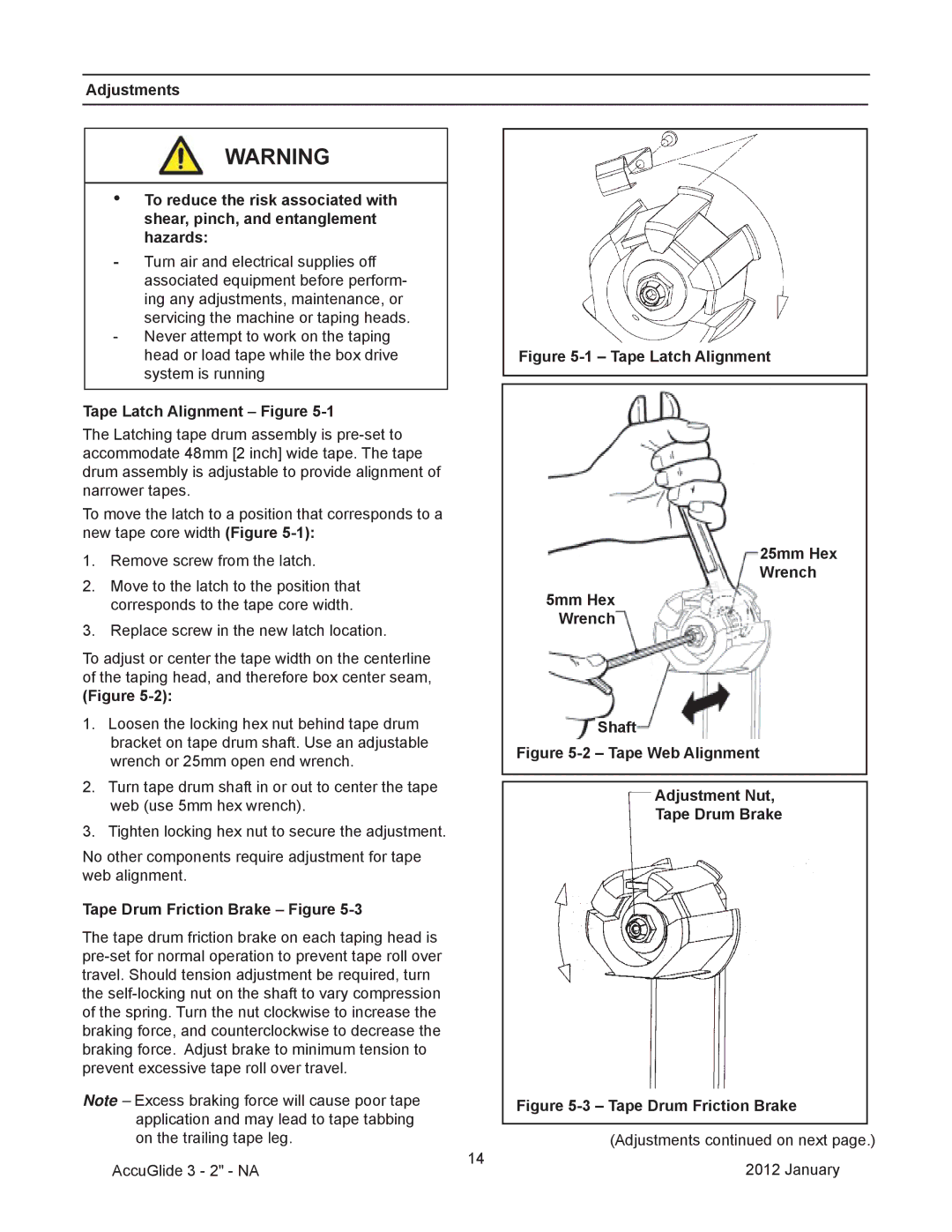 3M 40800 operating instructions Tape Latch Alignment Figure, Tape Drum Friction Brake Figure 