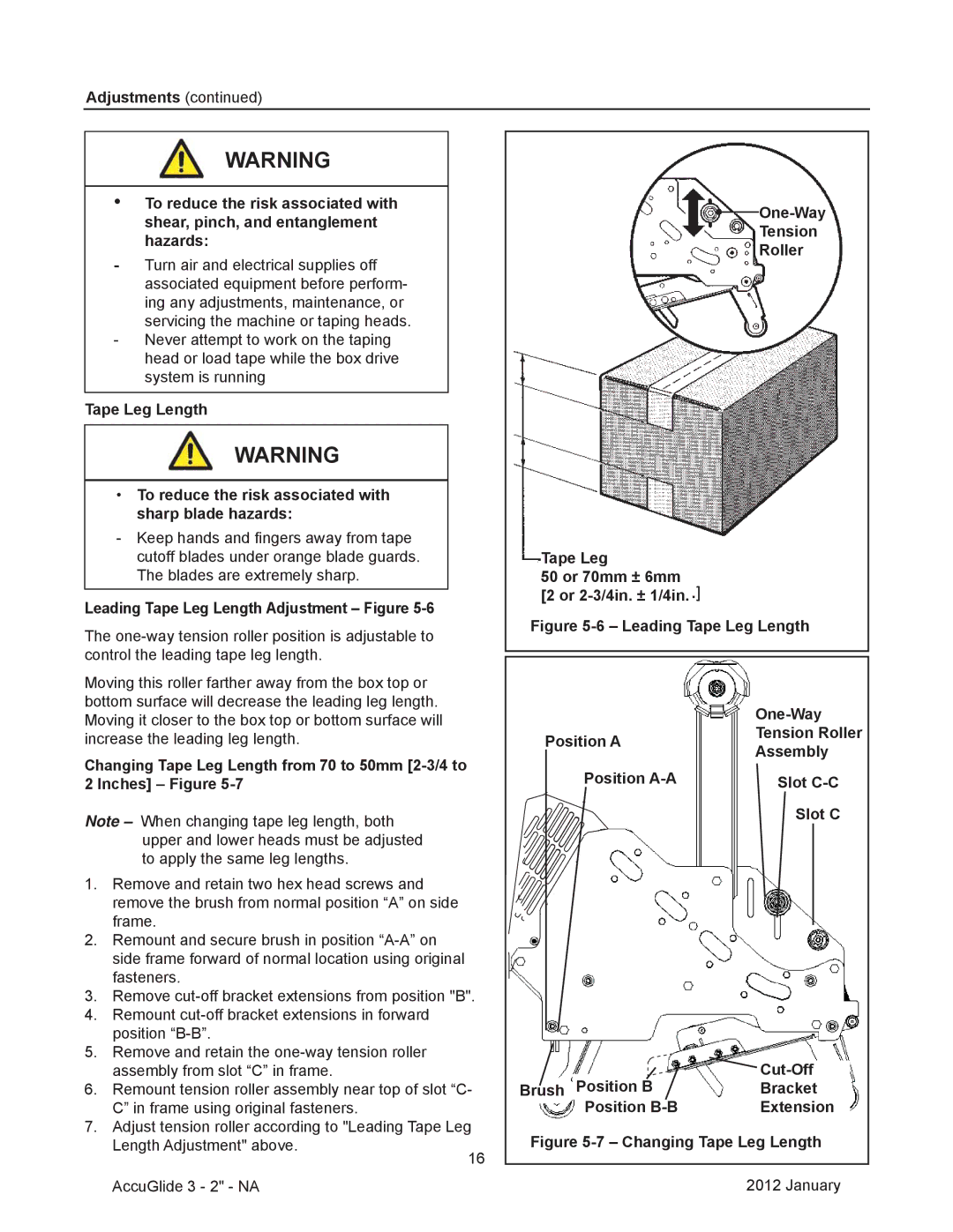 3M 40800 operating instructions Leading Tape Leg Length Adjustment Figure, Leading Tape Leg Length One-Way Position a 