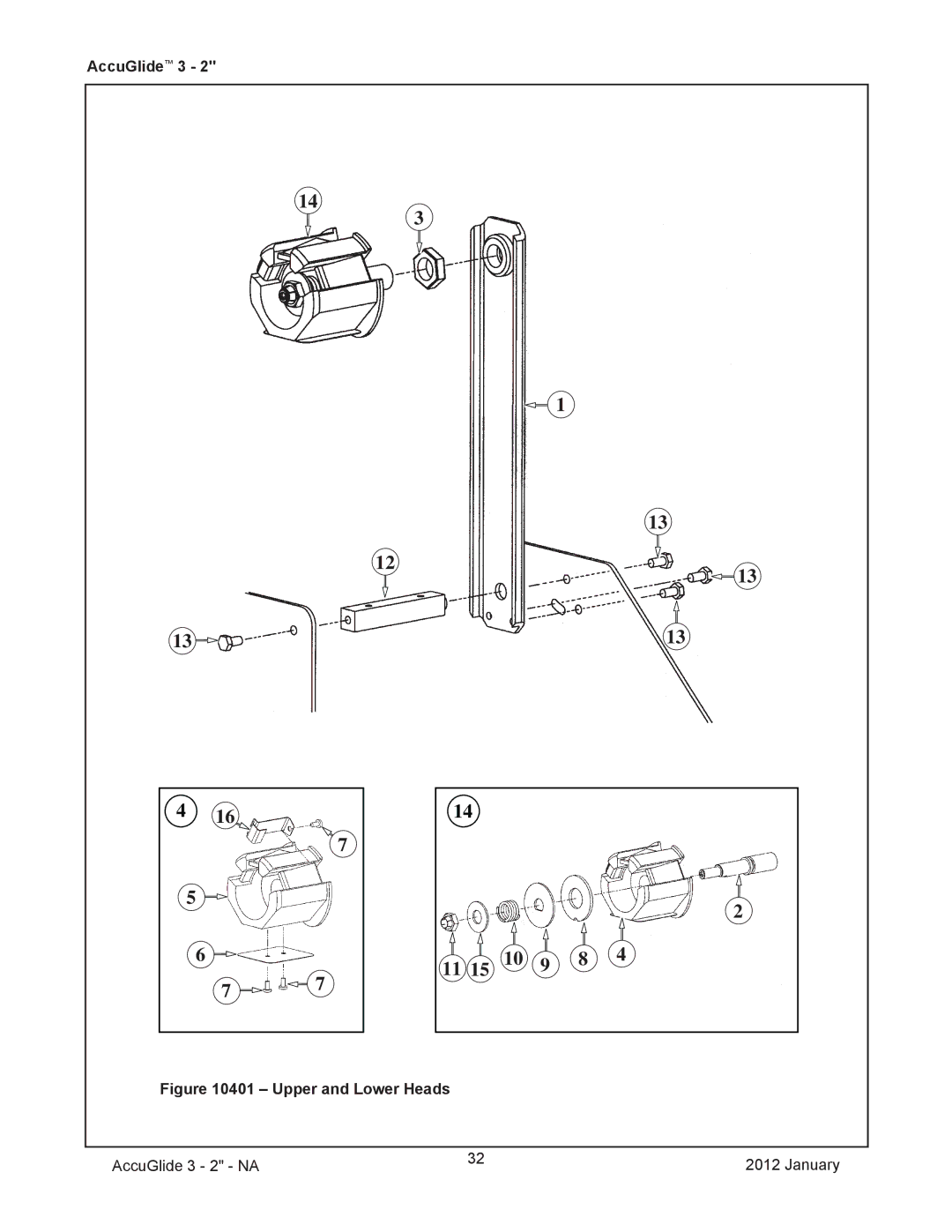 3M 40800 operating instructions Upper and Lower Heads AccuGlide 3 2 NA January 