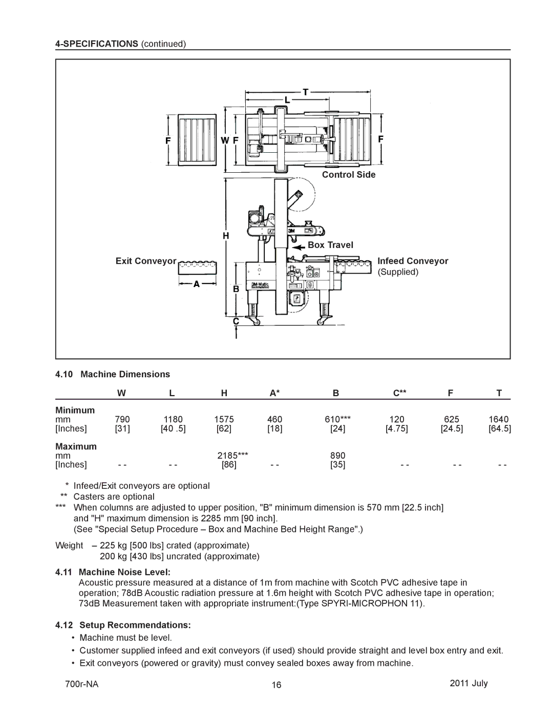 3M 40800 operating instructions Machine Noise Level, Setup Recommendations 