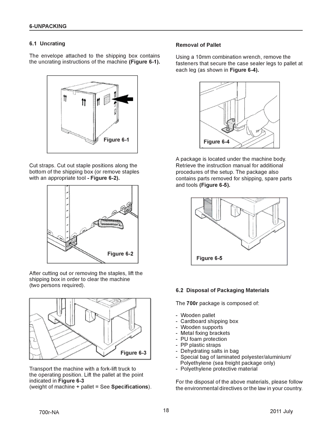 3M 40800 operating instructions Unpacking, Uncrating, Removal of Pallet 