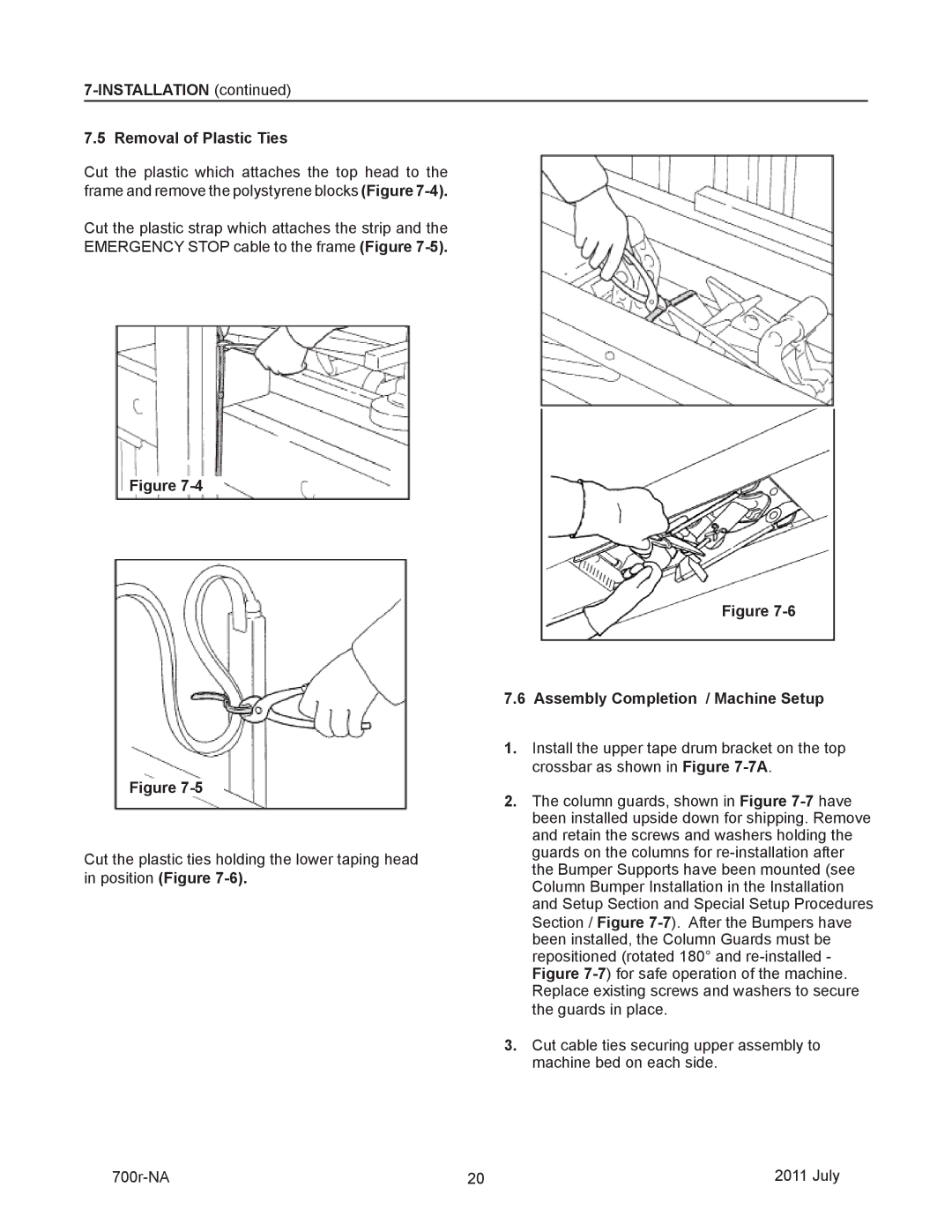 3M 40800 operating instructions Installation Removal of Plastic Ties, Assembly Completion / Machine Setup, Position Figure 