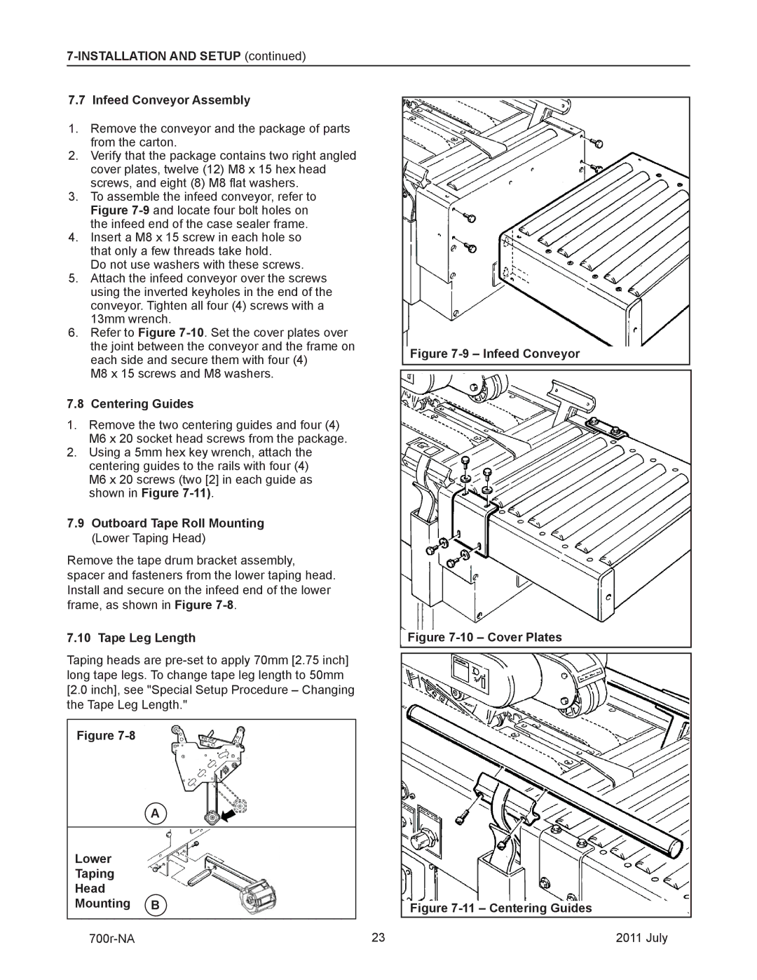 3M 40800 Installation and Setup Infeed Conveyor Assembly, Centering Guides, Outboard Tape Roll Mounting, Tape Leg Length 