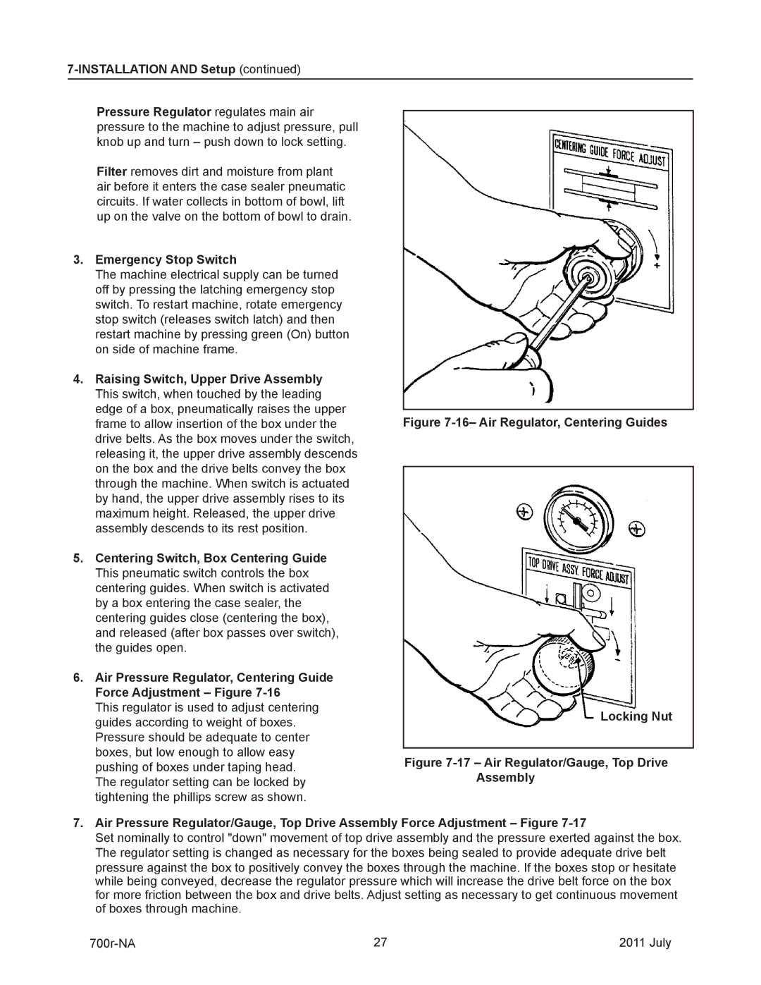 3M 40800 operating instructions Centering Switch, Box Centering Guide, Air Regulator, Centering Guides Locking Nut 