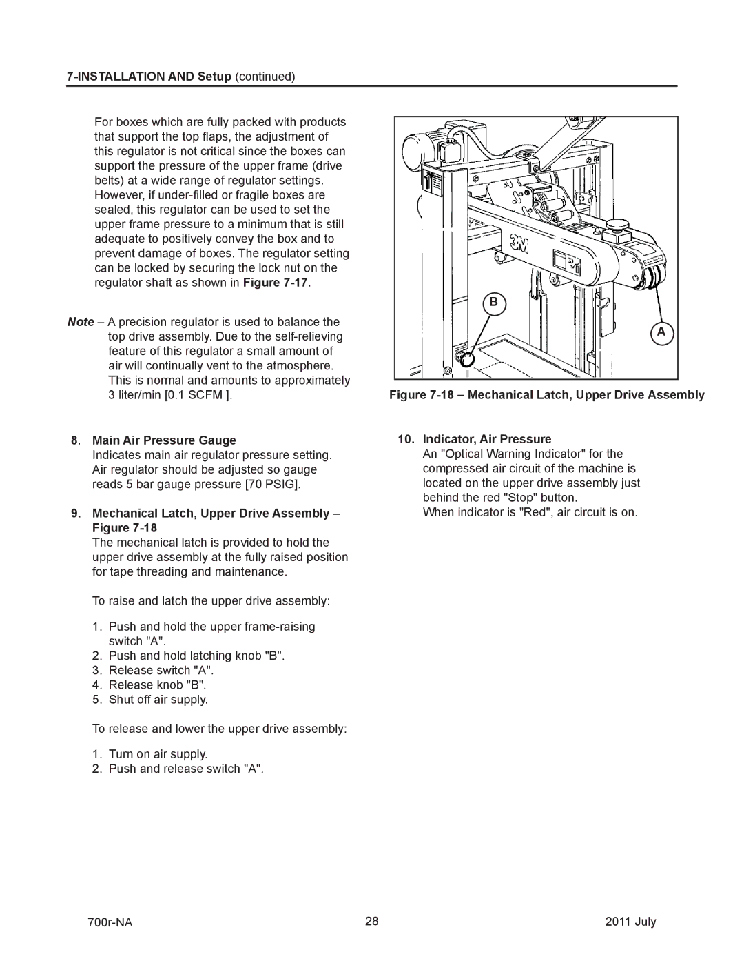 3M 40800 operating instructions Installation and Setup, Main Air Pressure Gauge, Mechanical Latch, Upper Drive Assembly 