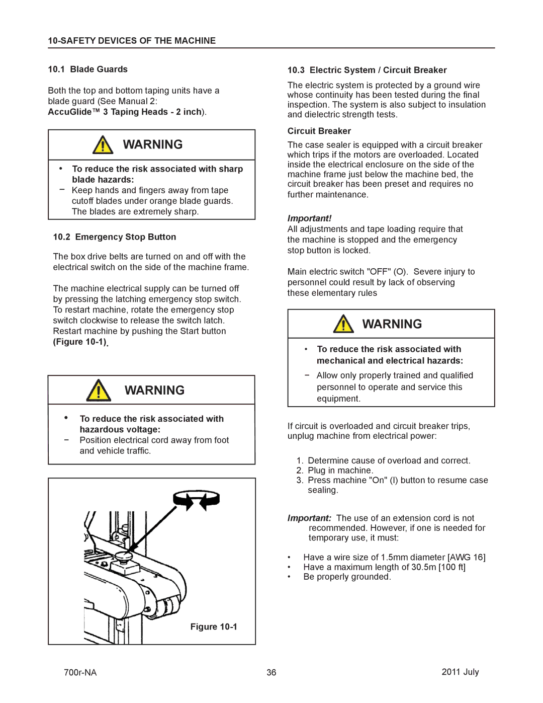 3M 40800 Safety Devices of the Machine, Blade Guards, Emergency Stop Button, Electric System / Circuit Breaker 