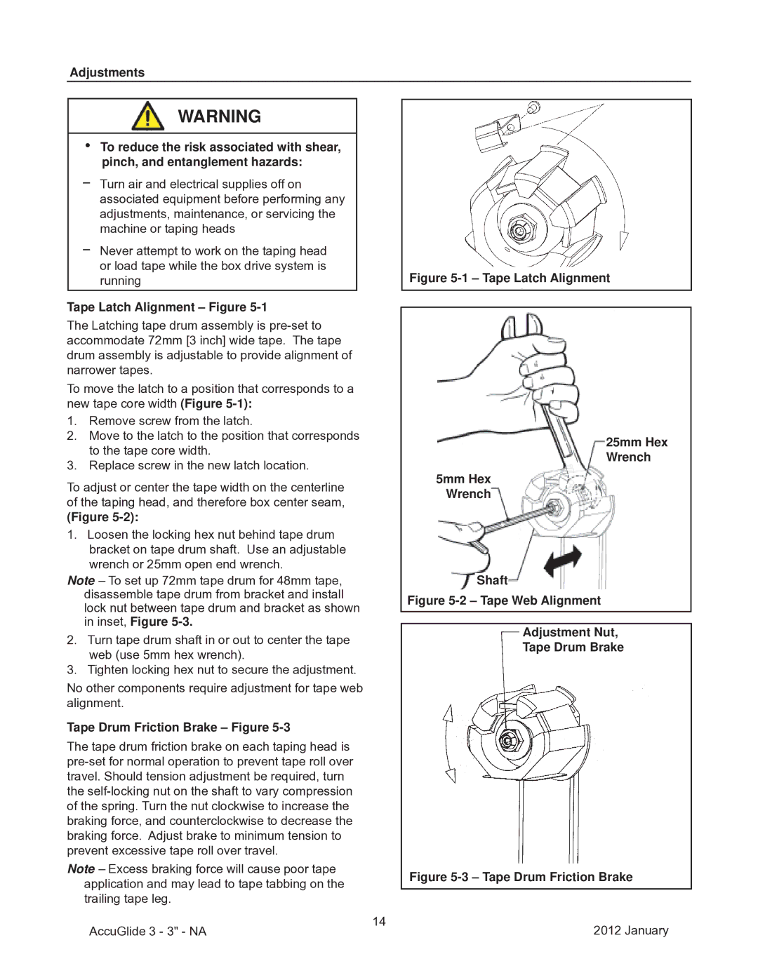 3M 40800 operating instructions Tape Latch Alignment Figure, Tape Drum Friction Brake Figure 