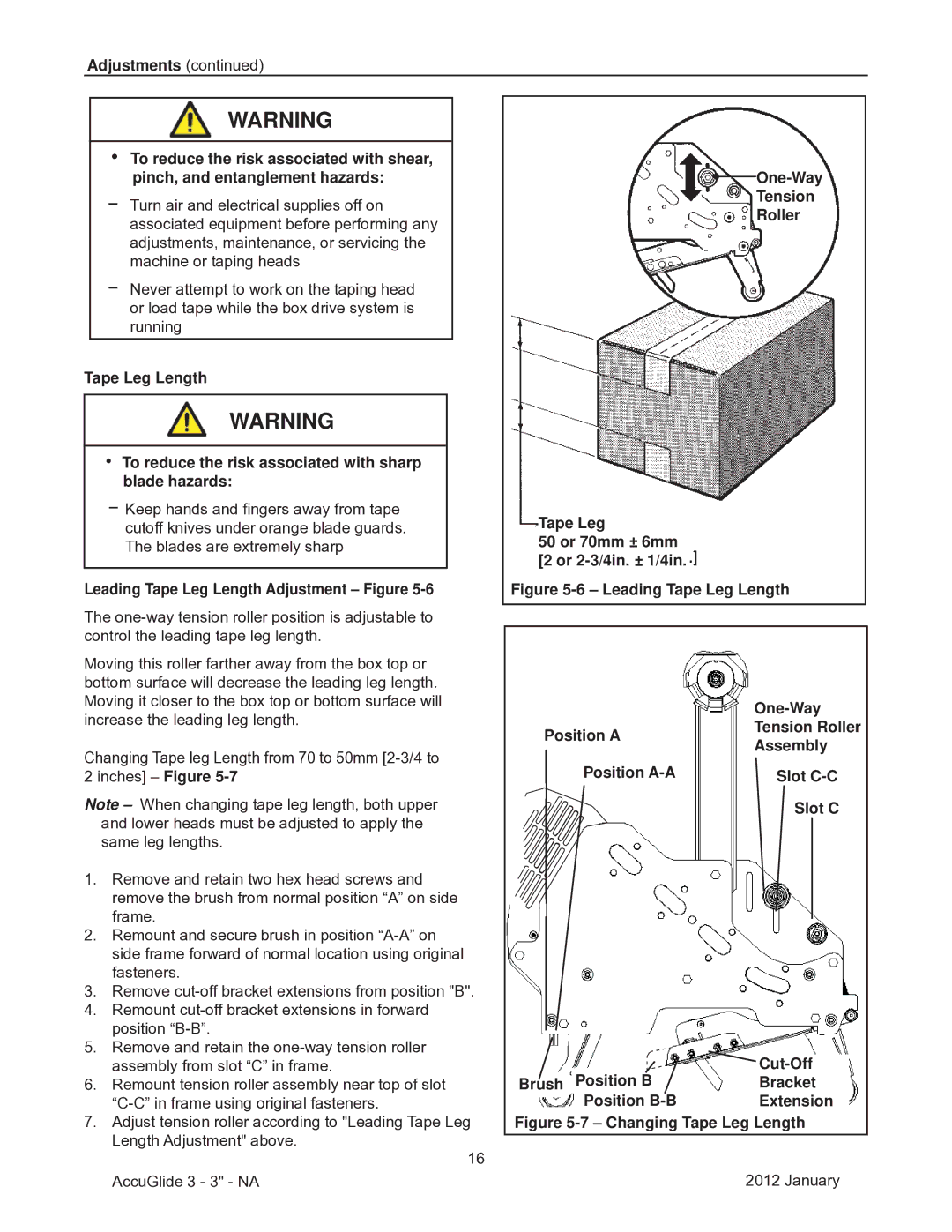 3M 40800 operating instructions Leading Tape Leg Length Adjustment Figure, Changing Tape Leg Length 