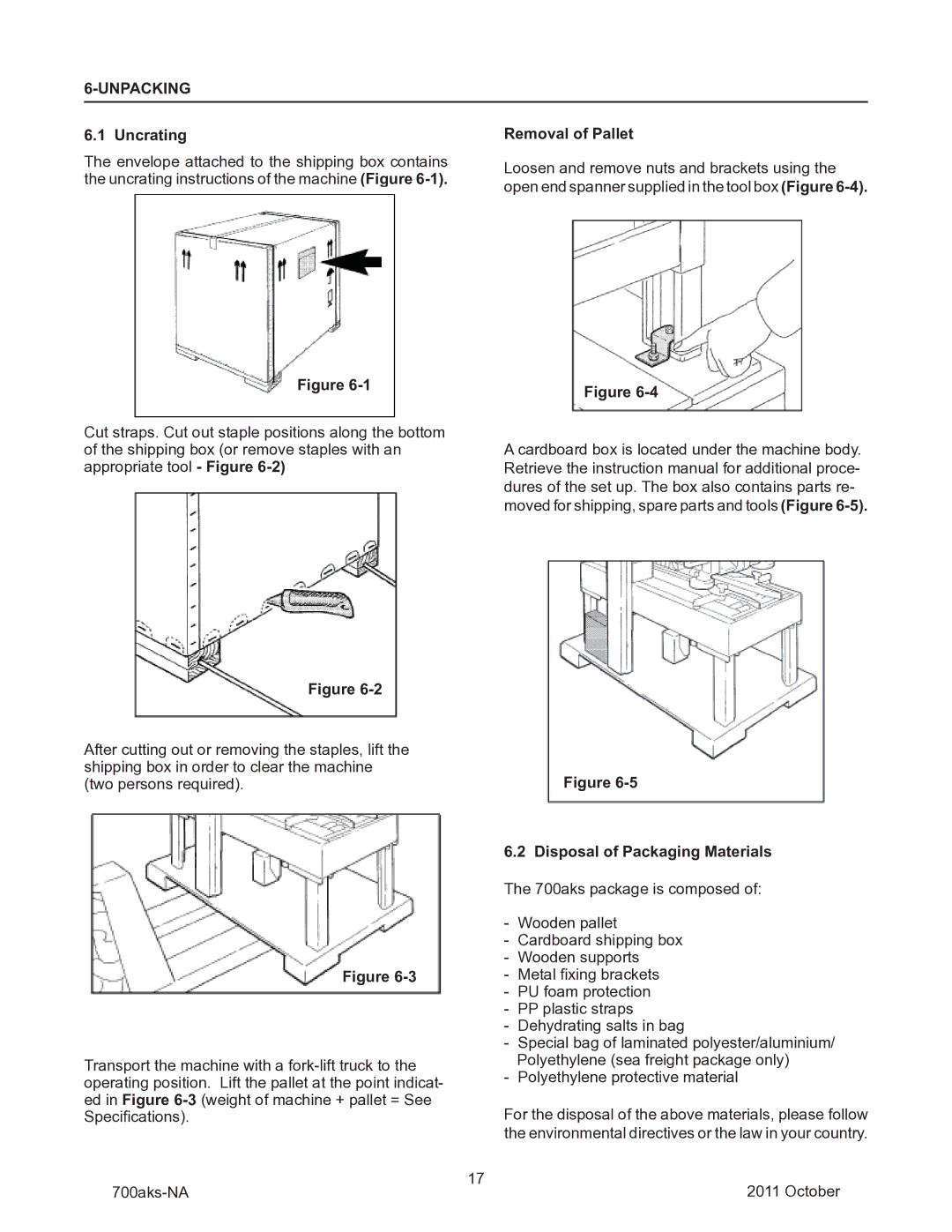 3M 40800 operating instructions Unpacking, Uncrating, Removal of Pallet, Disposal of Packaging Materials 