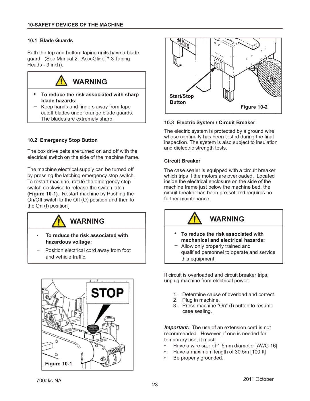 3M 40800 operating instructions Safety Devices of the Machine, Blade Guards, Emergency Stop Button, Circuit Breaker 