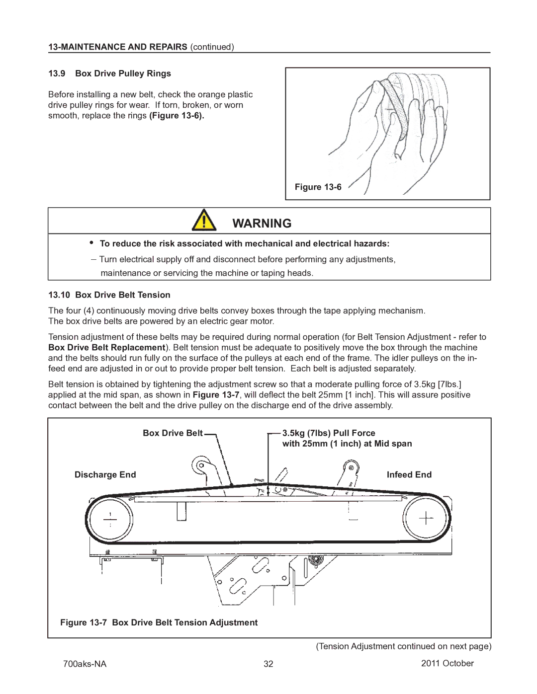 3M 40800 operating instructions Maintenance and Repairs Box Drive Pulley Rings, Box Drive Belt Tension 