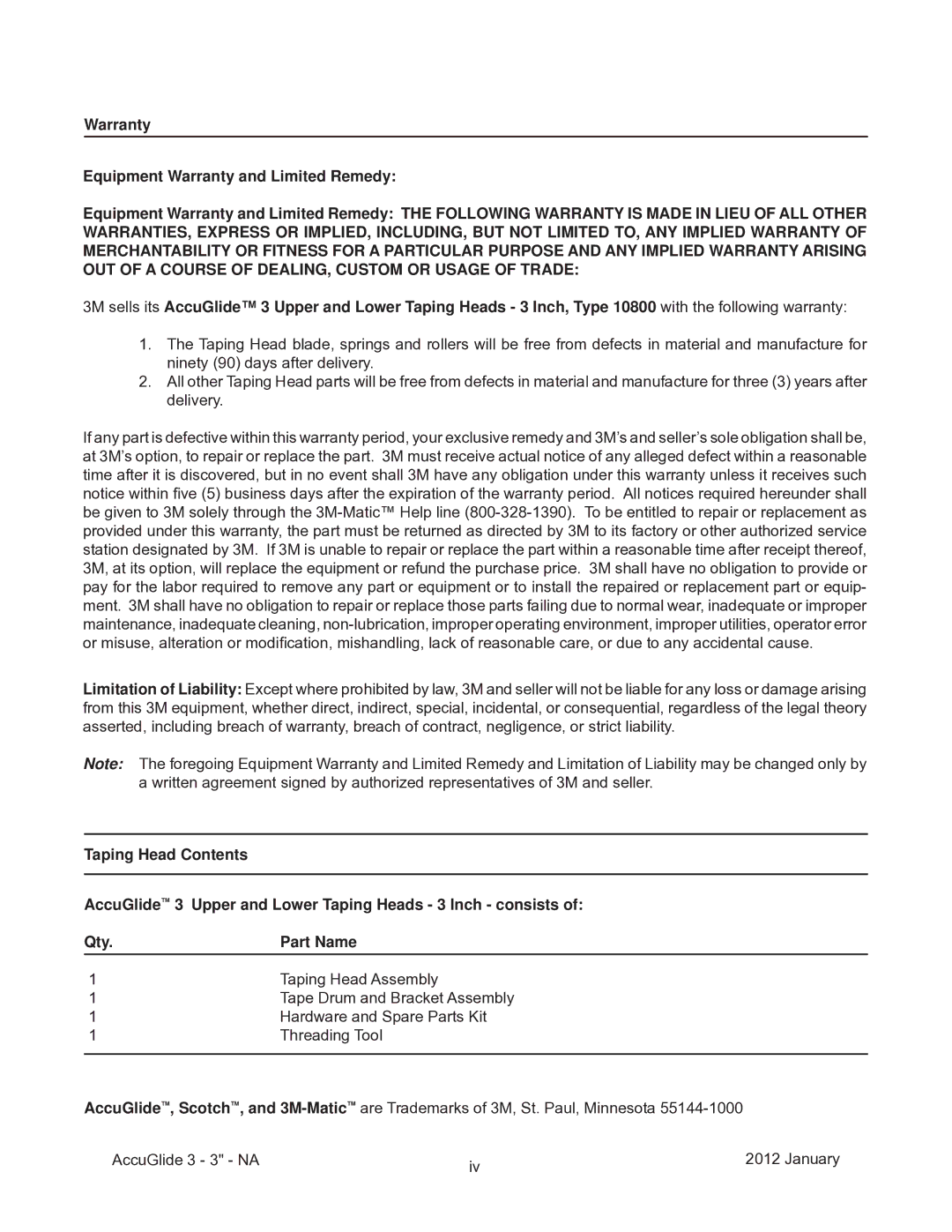 3M 40800 operating instructions Taping Head Assembly 