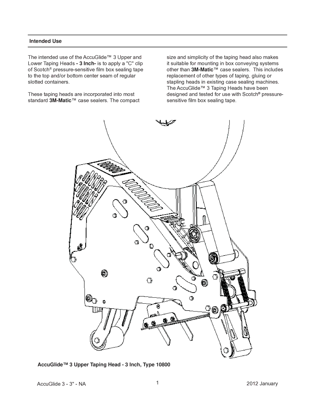 3M 40800 operating instructions Intended Use, AccuGlide 3 Upper Taping Head 3 Inch, Type 