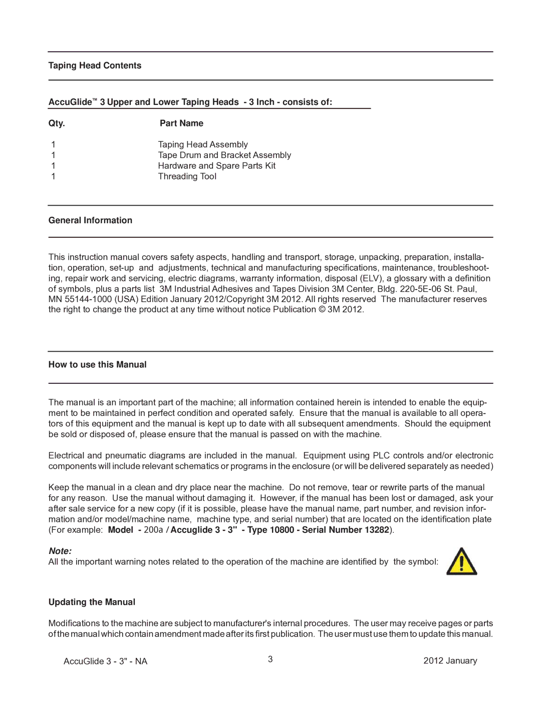 3M 40800 operating instructions General Information How to use this Manual, Updating the Manual 