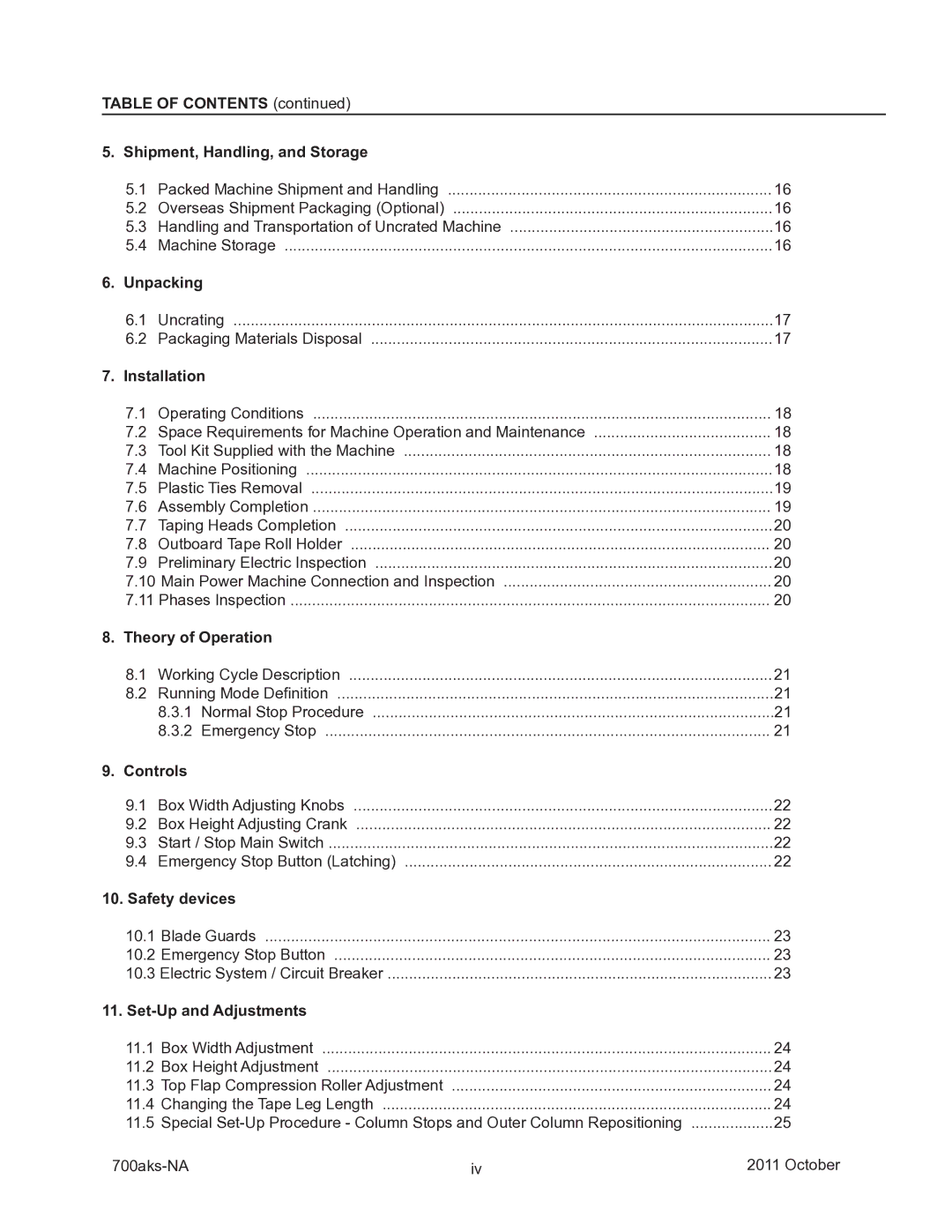 3M 40800 Table of Contents Shipment, Handling, and Storage, Unpacking, Installation, Theory of Operation, Controls 