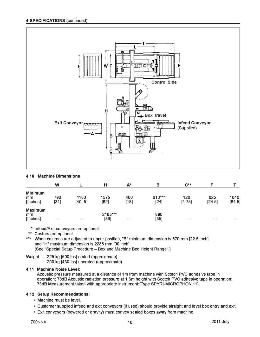 3M 40800 operating instructions SPECIFICATIONS continued Control Side 